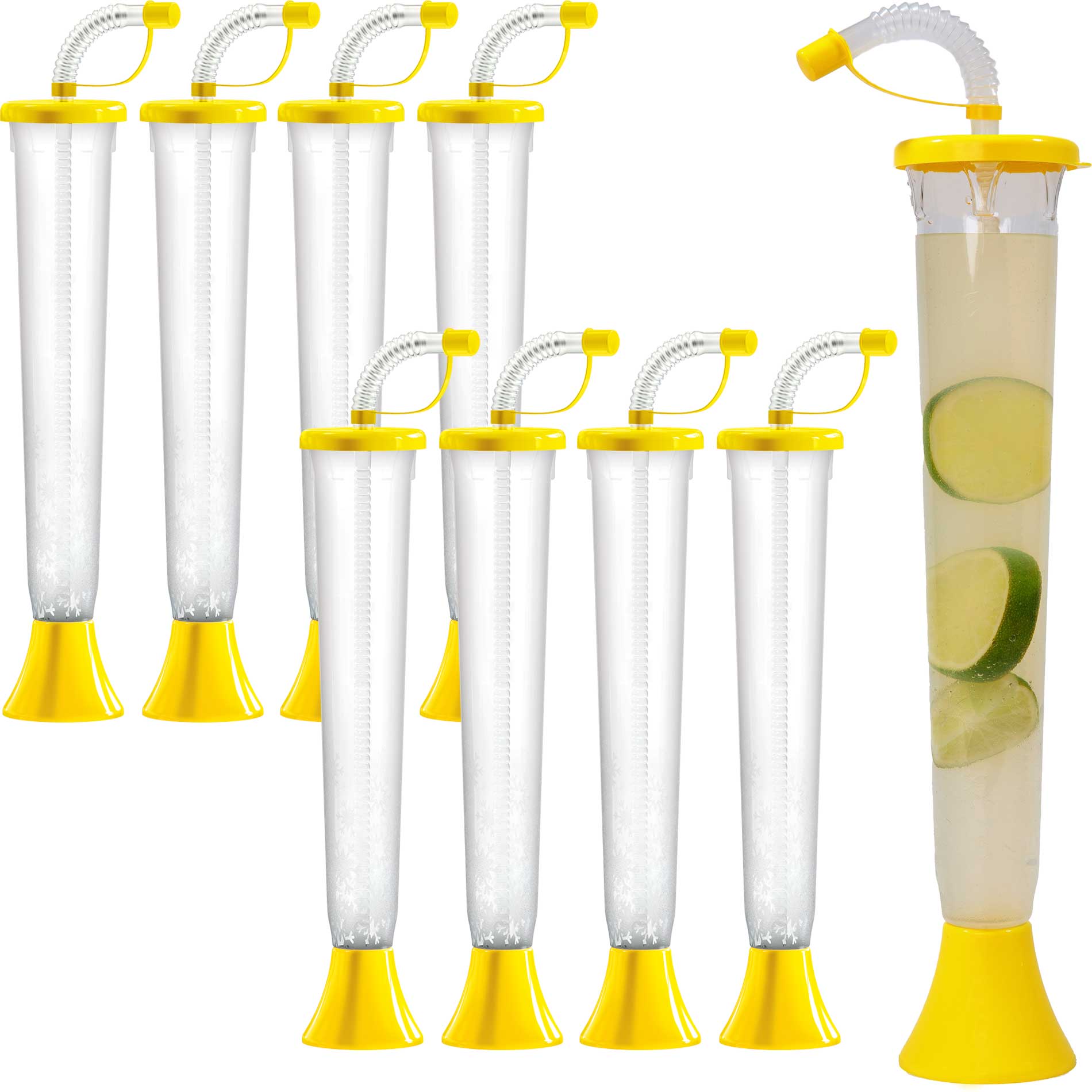 (54 or 108 Cups) Yard Cups with Yellow Lids and Straws - 14oz - for Margaritas, Cold Drinks, Frozen Drinks, Kids Party