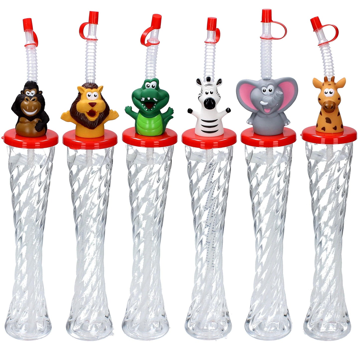 Sweet World USA Yard Cups LAND Animals Animals Twisty Cups (54 Cups) - for Cold or Frozen Drinks, Kids Parties - 12 oz. (350 ml) cups with lids and straws