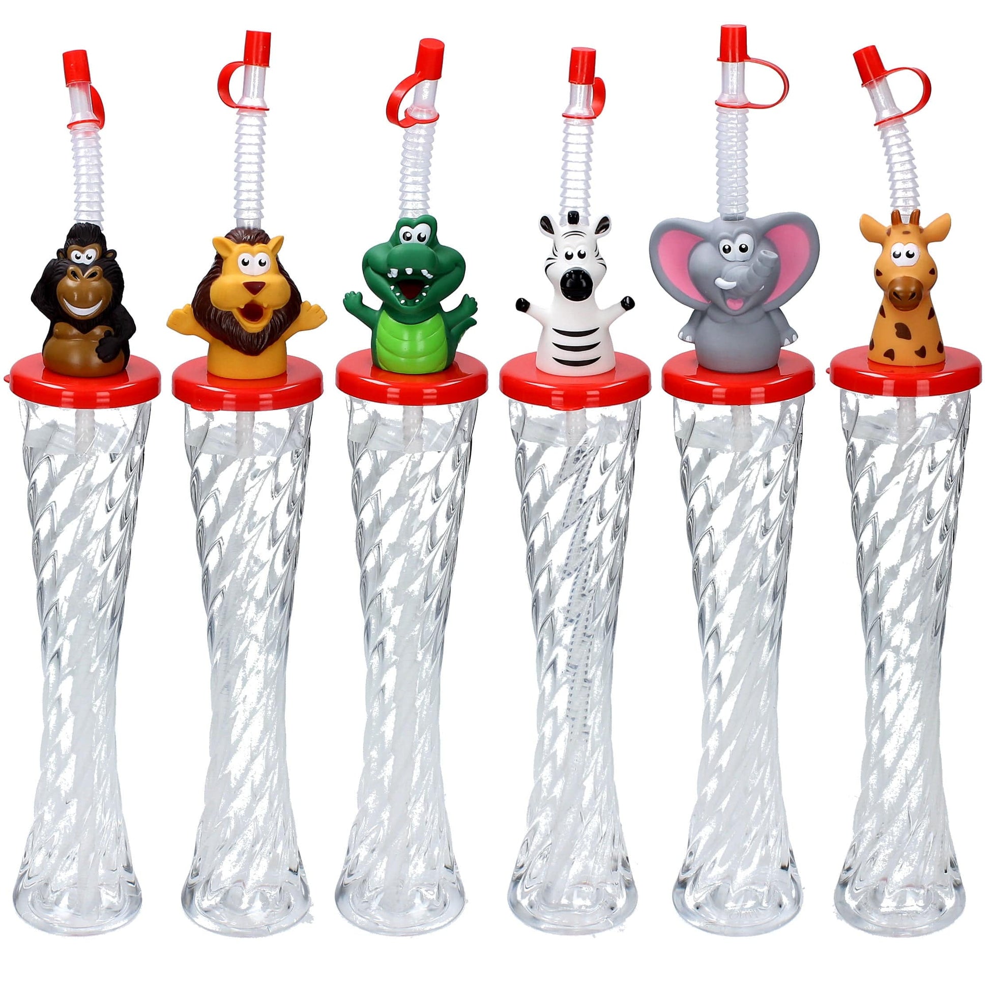 Sweet World USA Yard Cups LAND Animals Animals Twisty Cups (54 Cups) - for Cold or Frozen Drinks, Kids Parties - 12 oz. (350 ml) cups with lids and straws
