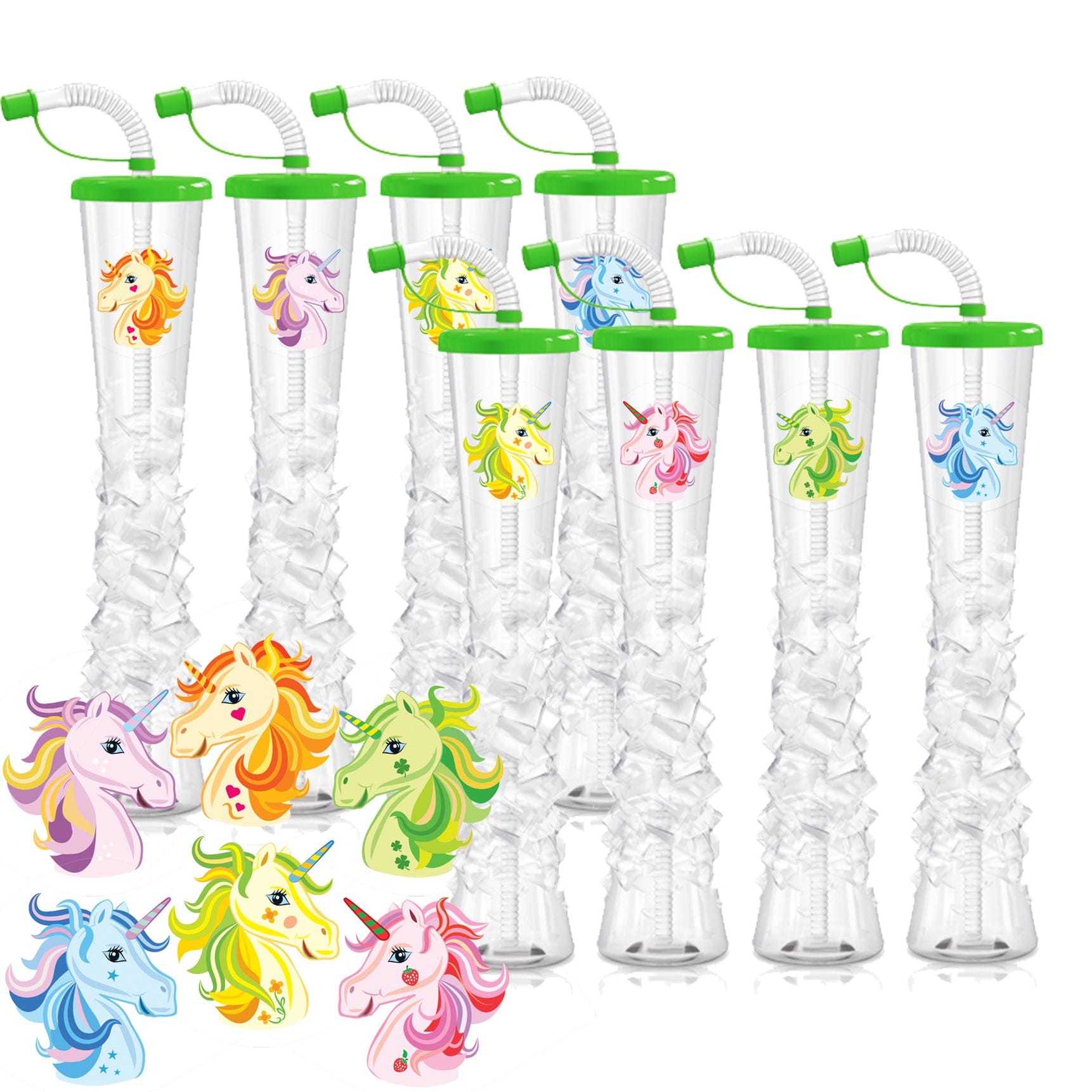 Sweet World USA Yard Cups Lime Green with Unicorn Unicorn Ice Yard Cups (54 Cups) - for Margaritas and Frozen Drinks, Kids Parties - 17oz. (500ml) cups with lids and straws