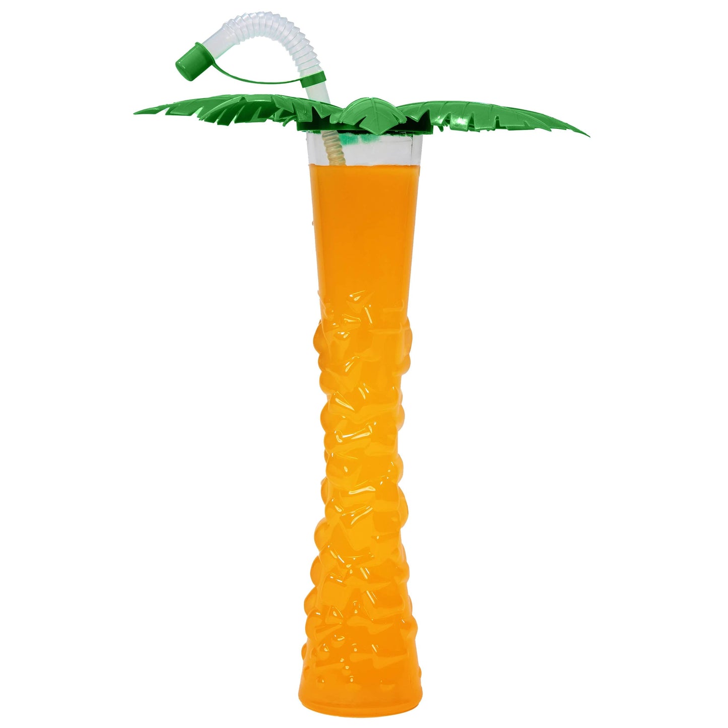 Sweet World USA Yard Cups Palm Tree Yard Cup - 17 oz. (Box of 54 Cups) - clear cup with Green and Yellow Palm Lids and Straws cups with lids and straws