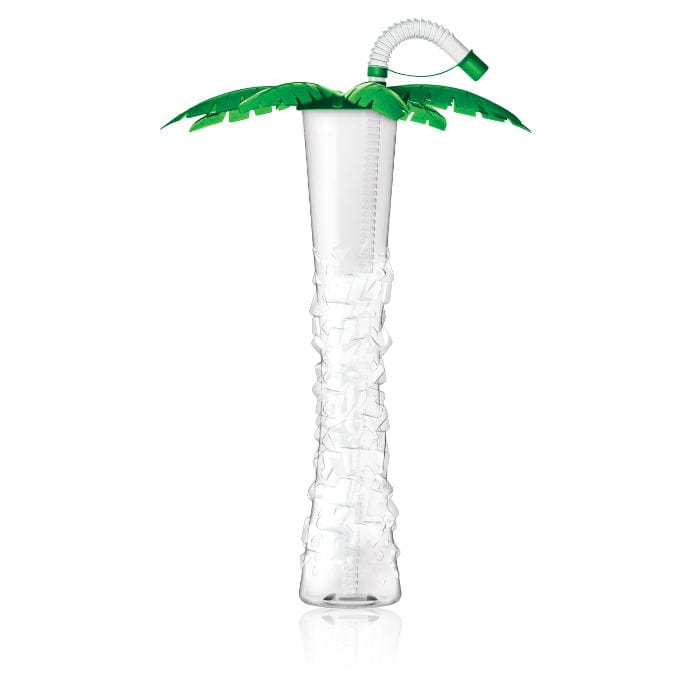 Sweet World USA Yard Cups Palm Tree Yard Cup - 17 oz. (Box of 54 Cups) - clear cup with Green and Yellow Palm Lids and Straws cups with lids and straws