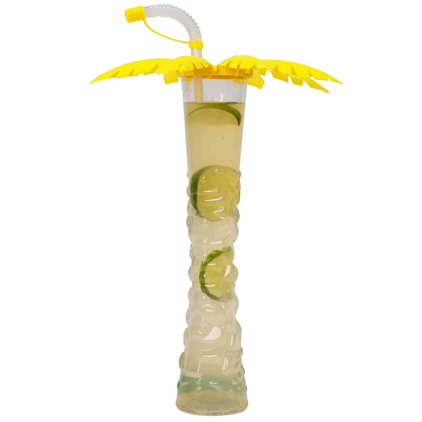 Sweet World USA Yard Cups Palm Tree Yard Cup - 17 oz. (Box of 54 Cups) - clear cup with Green and Yellow Palm Lids and Straws cups with lids and straws