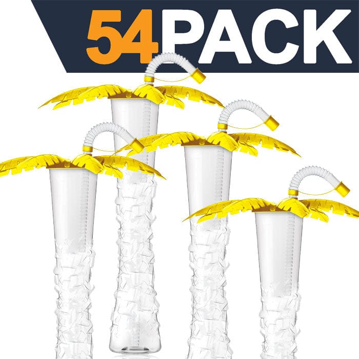 Sweet World USA Yard Cups Palm Tree Yard Cup - 17 oz. (Box of 54 Cups) - clear cup with Yellow Palm Lids and Straws cups with lids and straws