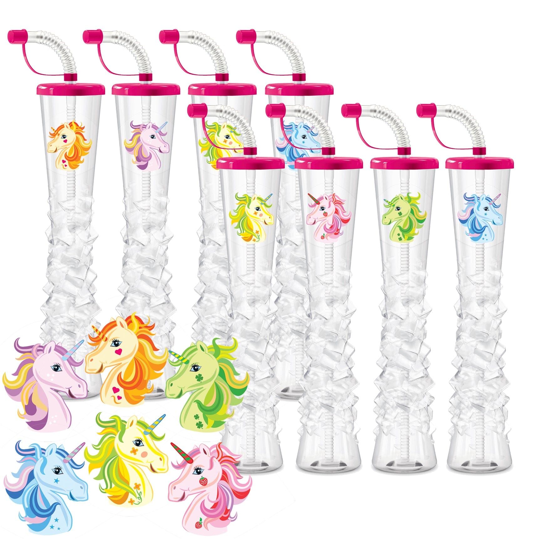 Sweet World USA Yard Cups Pink with Unicorn Unicorn Ice Yard Cups (54 Cups) - for Margaritas and Frozen Drinks, Kids Parties - 17oz. (500ml) cups with lids and straws