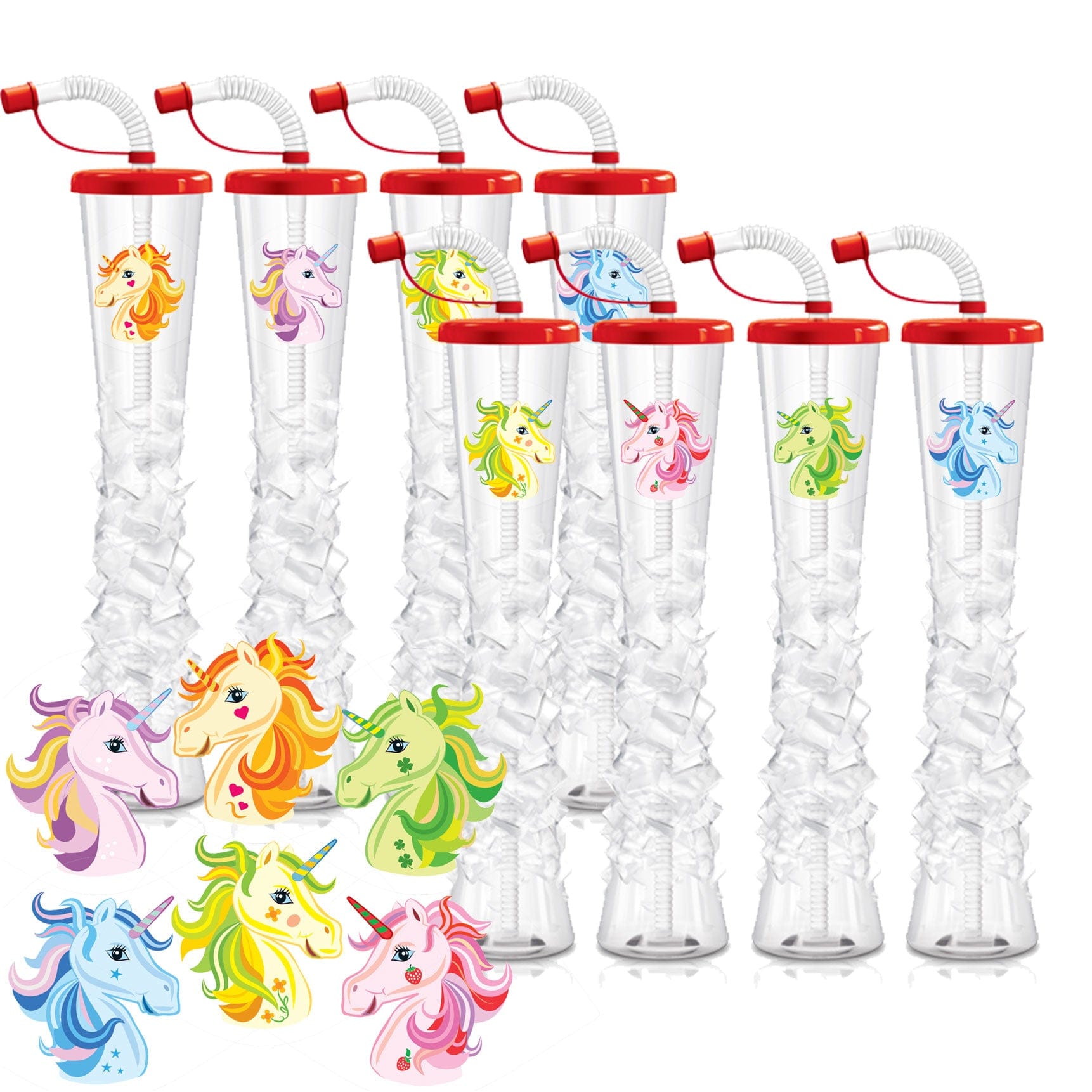 Sweet World USA Yard Cups Red with Unicorn Unicorn Ice Yard Cups (54 Cups) - for Margaritas and Frozen Drinks, Kids Parties - 17oz. (500ml) cups with lids and straws