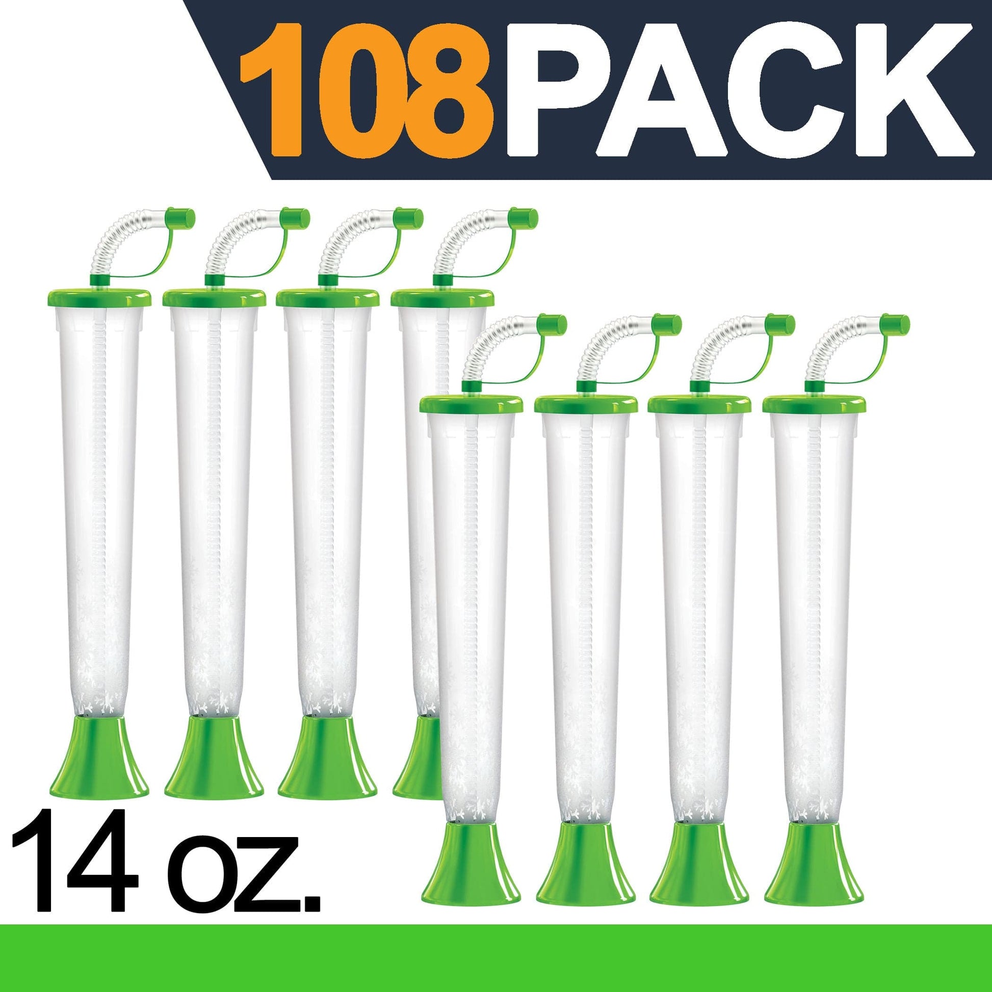 Sweet World USA Yard Cups 108 Cups Yard Cups with LIME Lids and Straws - for Margaritas, Cold and Frozen Drinks, Kids Party - 14 oz. (400 ml) cups with lids and straws