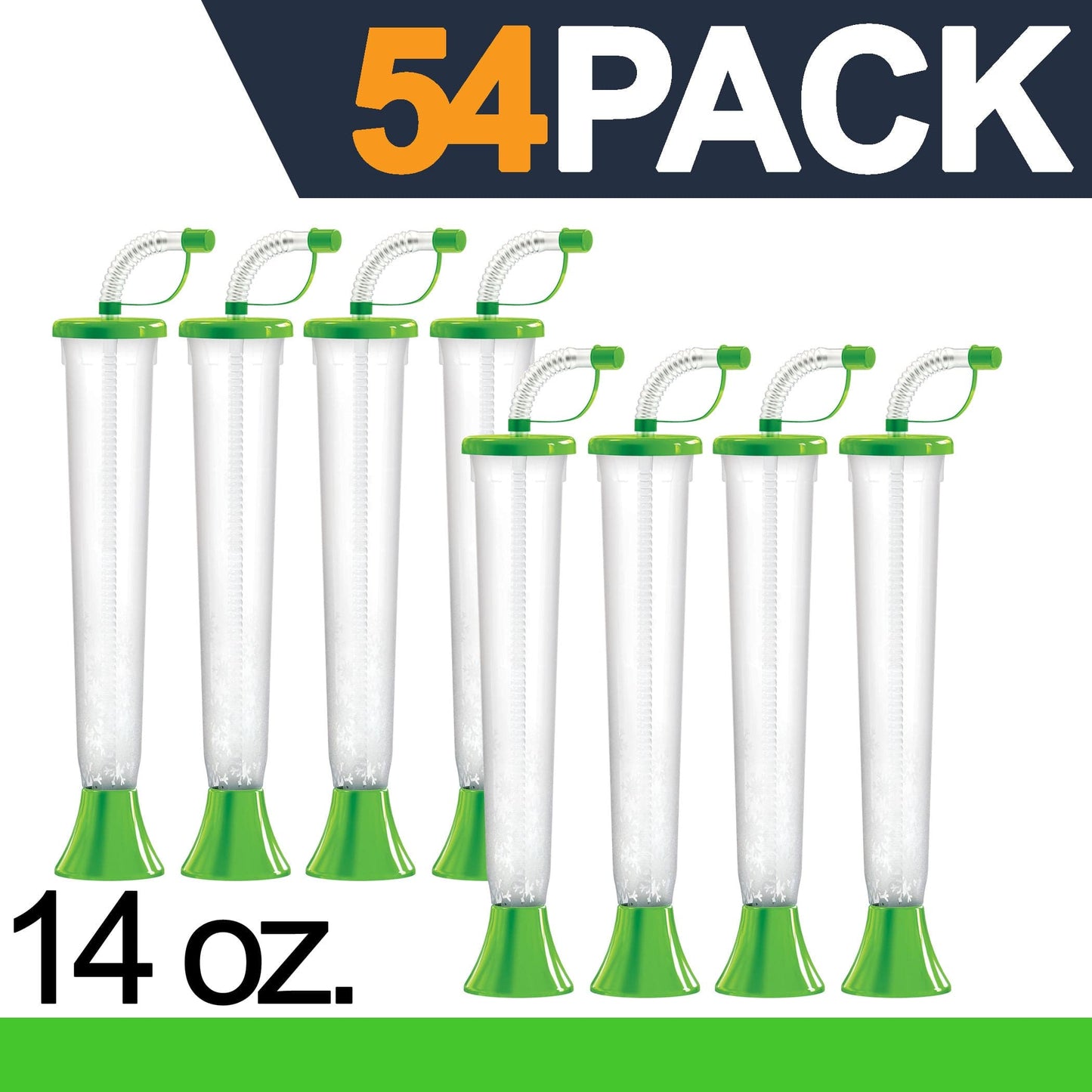 Sweet World USA Yard Cups 54 Cups Yard Cups with LIME Lids and Straws - for Margaritas, Cold and Frozen Drinks, Kids Party - 14 oz. (400 ml) cups with lids and straws