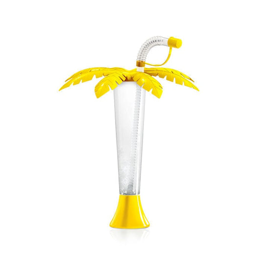 Sweet World USA Yard Cups Palm Cup Palm Tree Luau Yard Cups (108 cups) - for Margaritas, Cold Drinks, Frozen Drinks, Kids Parties - 9 oz. (250 ml) - Yellow cups with lids and straws