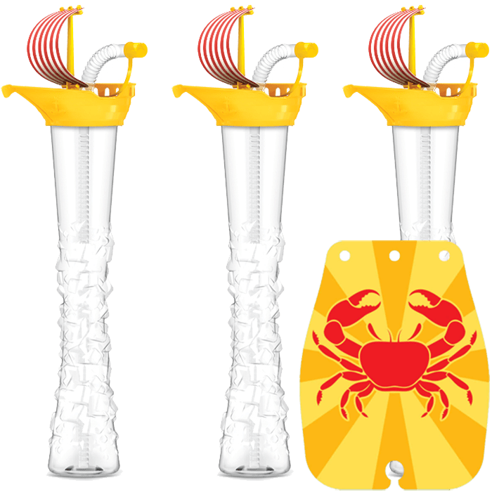 Sweet World USA Yard Cups Yellow (54 Cups) Gasparilla Pirate Ship Cups - 17oz/500ml - for Cold or Frozen Drinks, Kids Parties - First it's a Cup, then it's a Toy cups with lids and straws