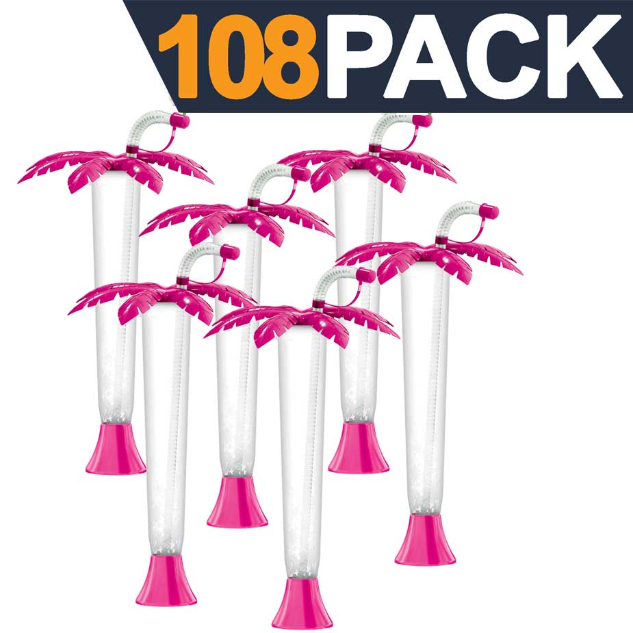 108 Palm Tree Luau Yard Cups (108 cups) - for Margaritas, Cold Drinks, Frozen Drinks, Kids Parties - 14 oz. (400 ml) - Pink Palm