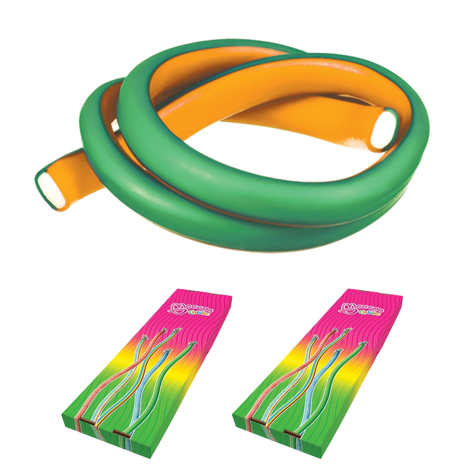 Novelty Concessions Gummy Rope ORANGE LIME / 2 Pack (60 pieces) Meeega Cables European Chewy Rope Candy - Box of 30 individually wrapped Meeega Cables, each over 2-feet long cups with lids and straws