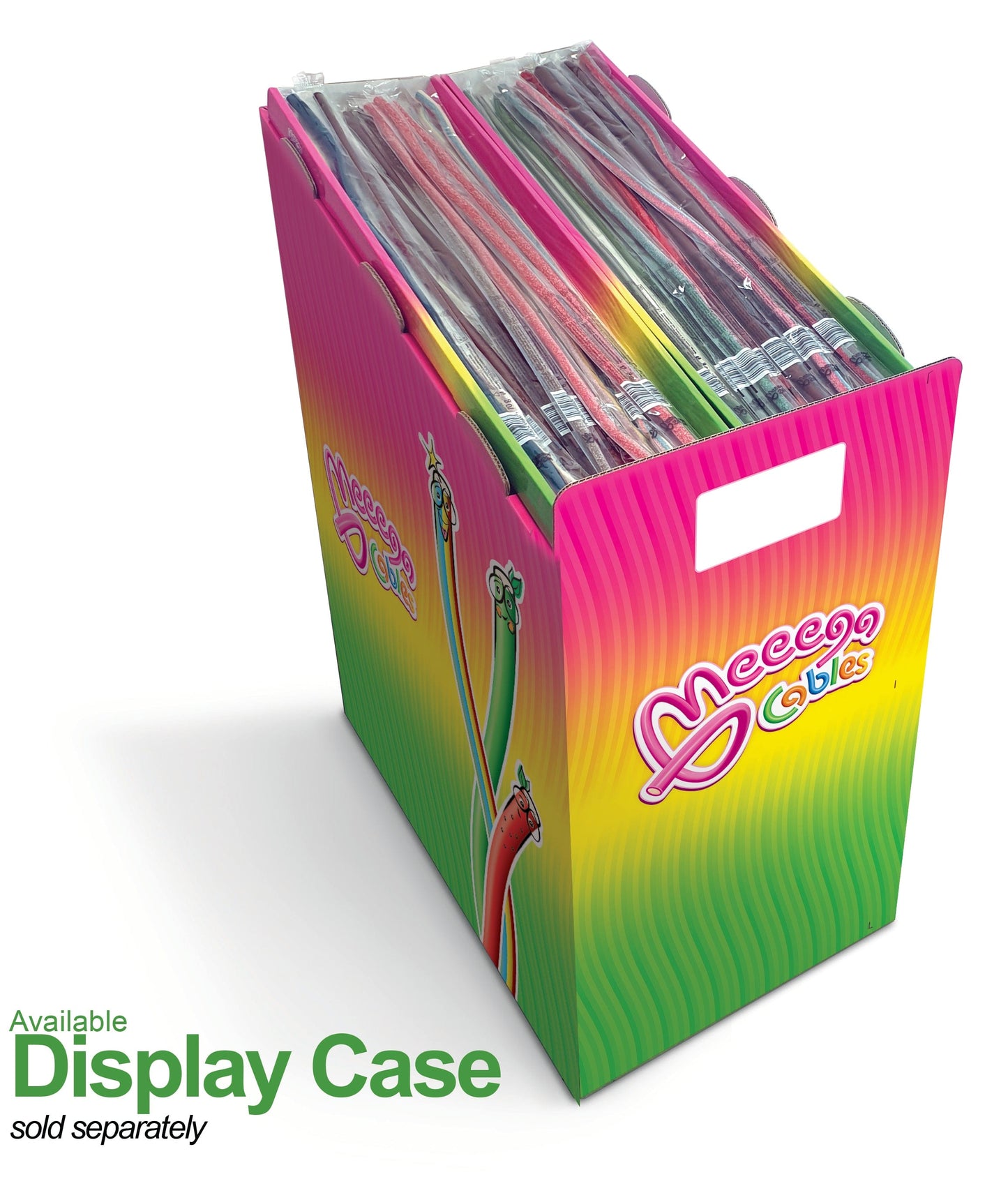 Novelty Concessions Meeega Cables European chewy rope candy - Box of 30 individually wrapped Meeega Cables, each over 2-feet long cups with lids and straws