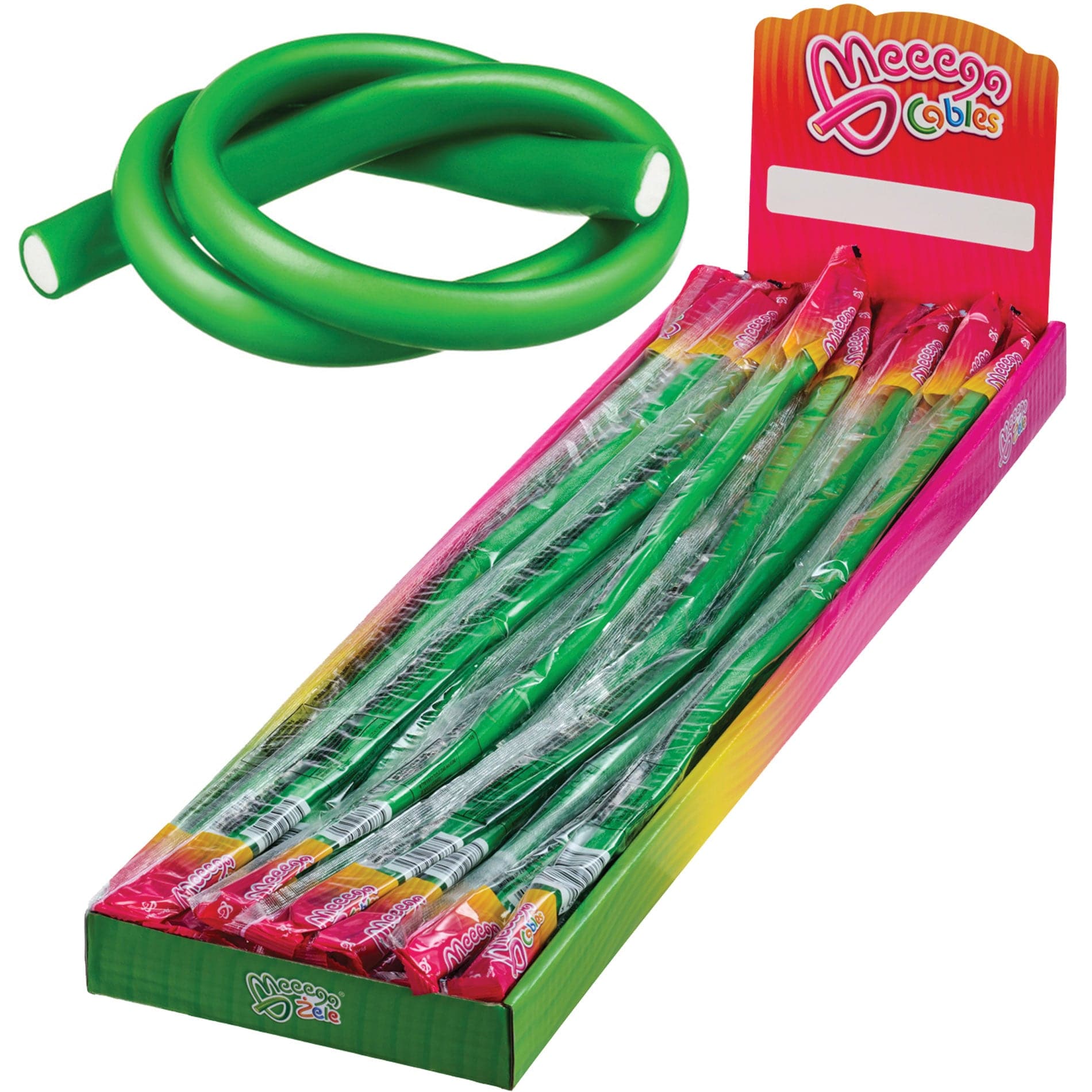 Sweet World USA Gummy Rope APPLE / 1 Pack (30 pieces) Meeega Cables - Chewy Rope Candy (Box of 30) cups with lids and straws