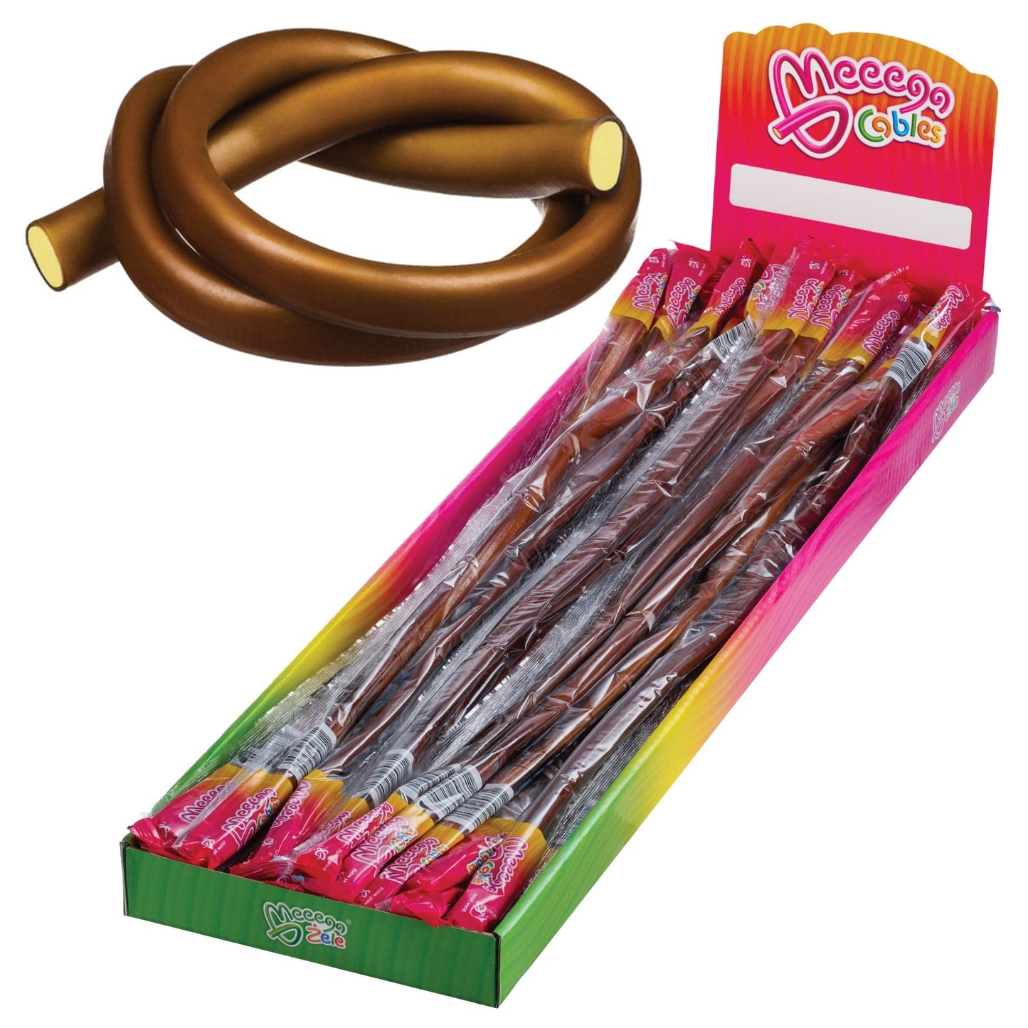 Sweet World USA Gummy Rope COLA / 1 Pack (30 pieces) Meeega Cables - Chewy Rope Candy (Box of 30) cups with lids and straws