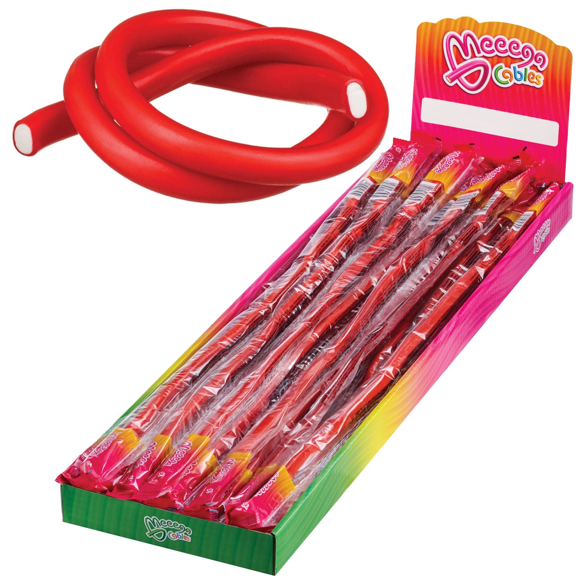 Sweet World USA Gummy Rope Meeega Cables - Chewy Rope Candy (Box of 30) cups with lids and straws