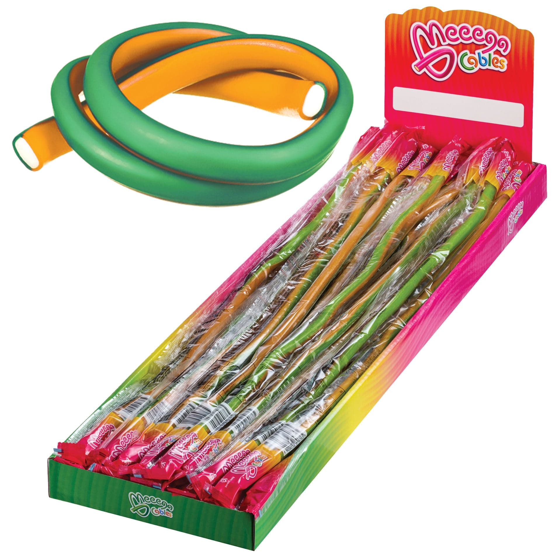 Sweet World USA Gummy Rope ORANGE LIME / 1 Pack (30 pieces) Meeega Cables - Chewy Rope Candy (Box of 30) cups with lids and straws