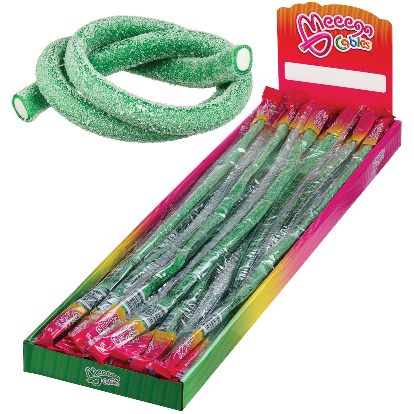 Sweet World USA Gummy Rope SOUR APPLE / 1 Pack (30 pieces) Meeega Cables - Chewy Rope Candy (Box of 30) cups with lids and straws