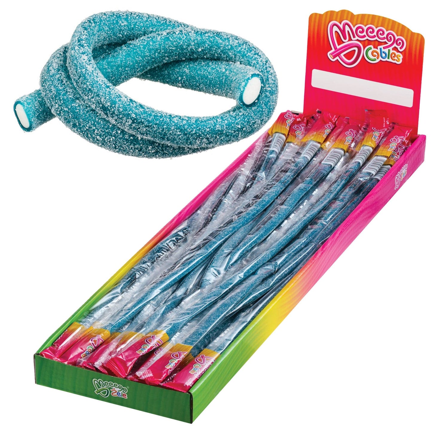 Sweet World USA Gummy Rope SOUR BLUEBERRY / 1 Pack (30 pieces) Meeega Cables - Chewy Rope Candy (Box of 30) cups with lids and straws