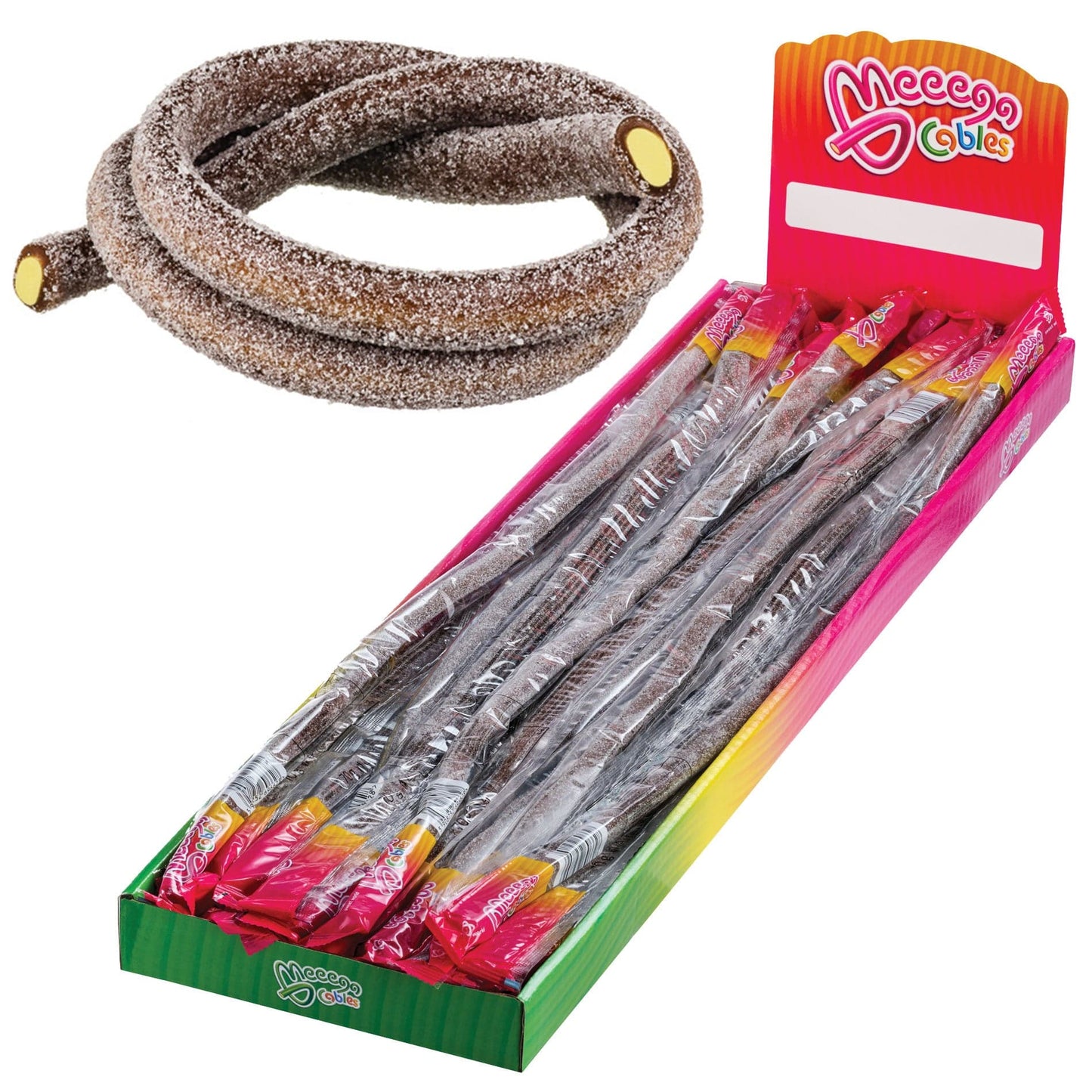 Sweet World USA Gummy Rope SOUR COLA / 1 Pack (30 pieces) Meeega Cables - Chewy Rope Candy (Box of 30) cups with lids and straws