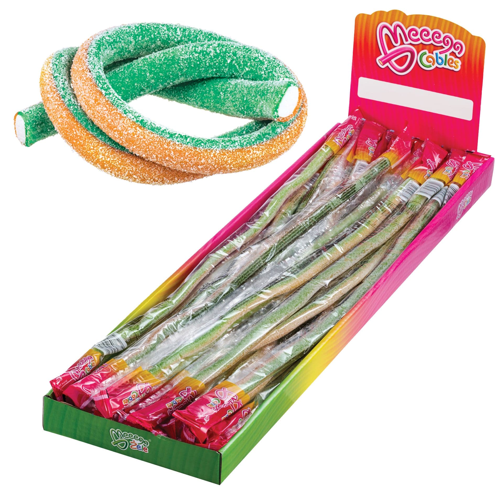 Sweet World USA Gummy Rope SOUR ORANGE LIME / 1 Pack (30 pieces) Meeega Cables - Chewy Rope Candy (Box of 30) cups with lids and straws