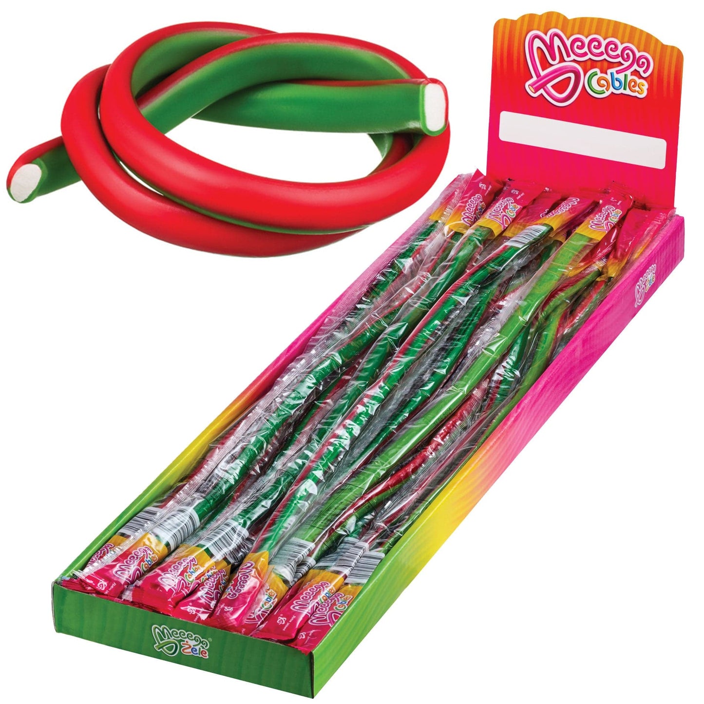 Sweet World USA Gummy Rope WATERMELON STRAWBERRY / 1 Pack (30 pieces) Meeega Cables - Chewy Rope Candy (Box of 30) cups with lids and straws