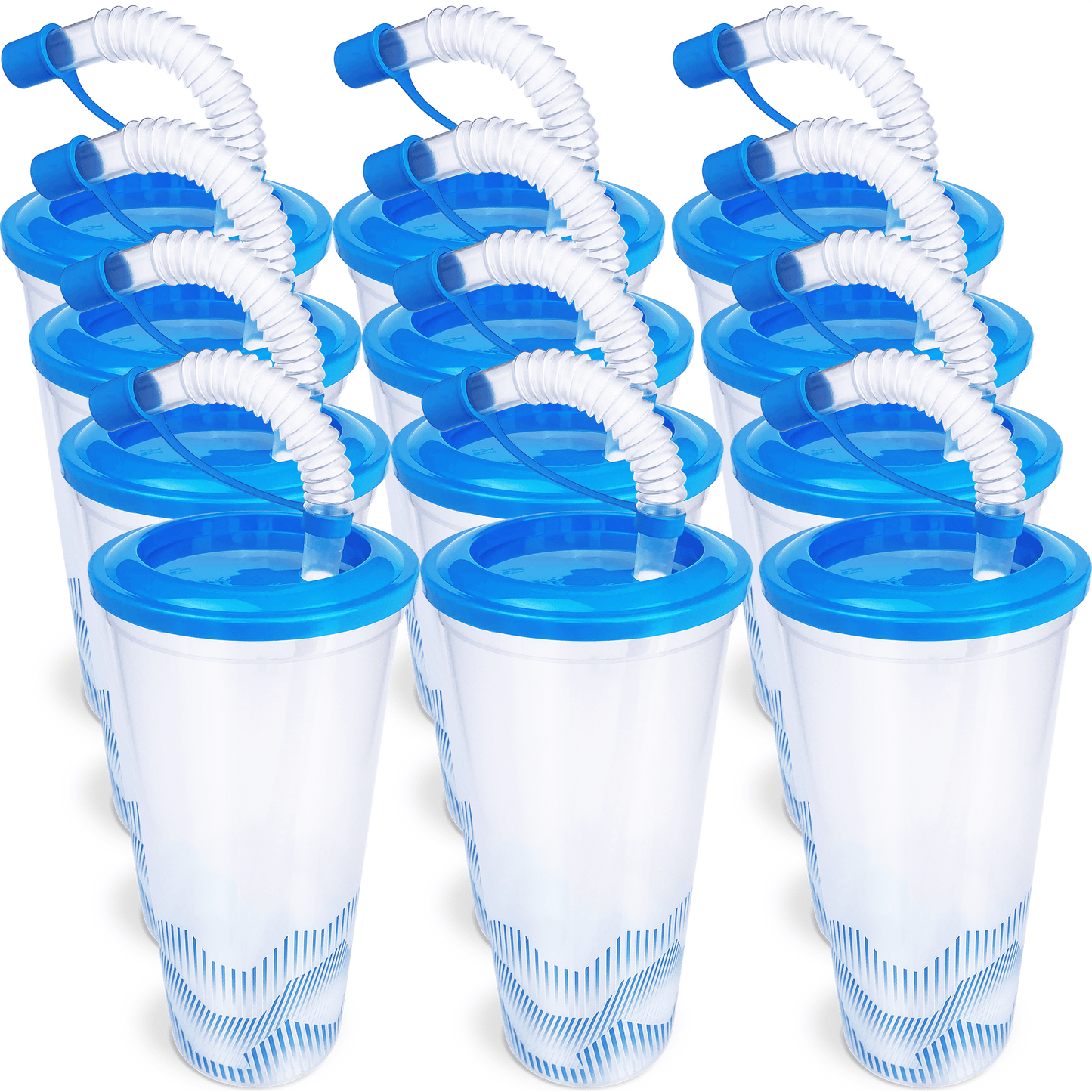 Sweet World USA Tumbler Cups Blue Tumbler Cups Party Pack (100 cups) - (17oz./500ml.) cups with lids and straws