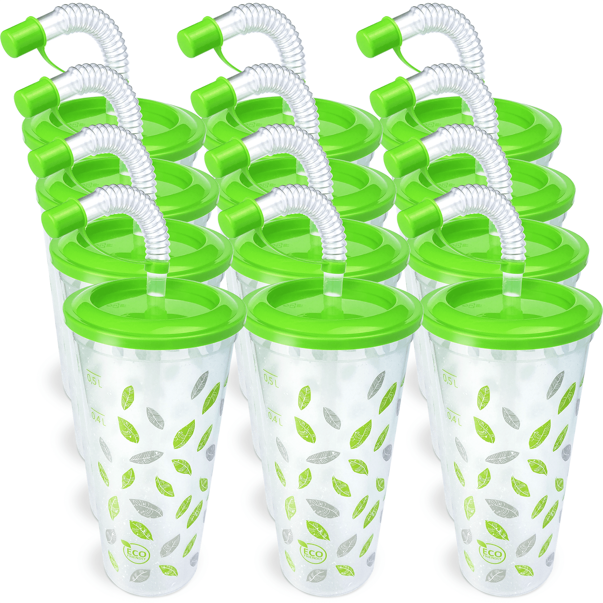 Sweet World USA Tumbler Cups Green Tumbler Cups Party Pack (100 cups) - (17oz./500ml.) cups with lids and straws
