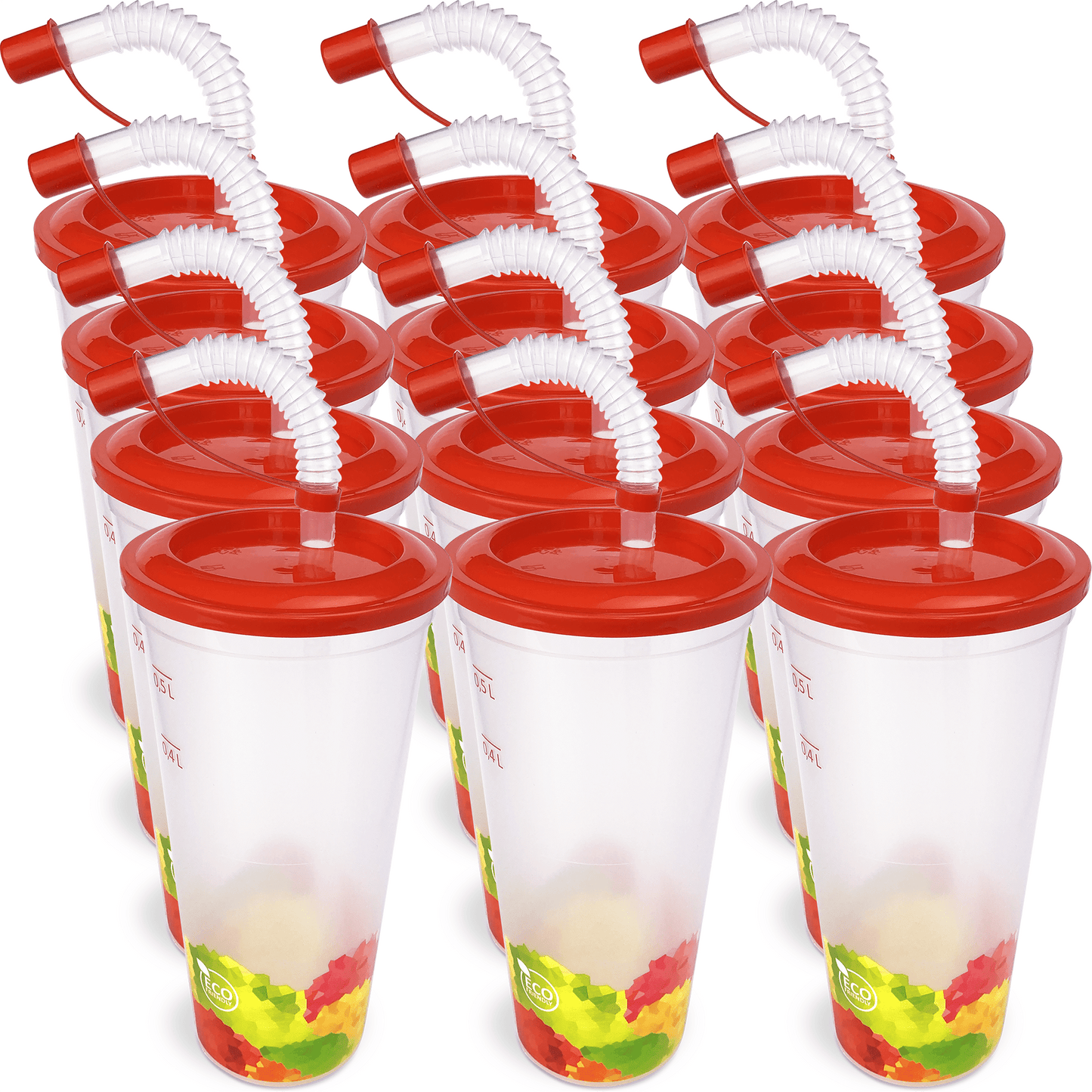 Sweet World USA Tumbler Cups Red Tumbler Cups Party Pack (100 cups) - (17oz./500ml.) cups with lids and straws