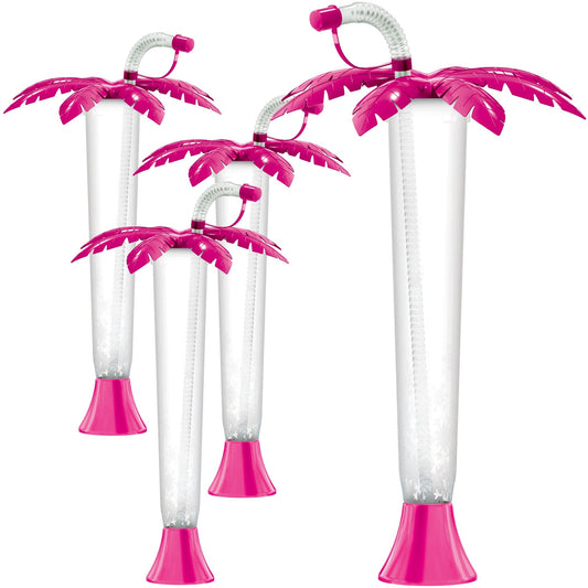 Sweet World USA Yard Cups 108 Palm Tree Luau Yard Cups (108 cups) - for Margaritas, Cold Drinks, Frozen Drinks, Kids Parties - 14 oz. (400 ml) - Pink Palm cups with lids and straws