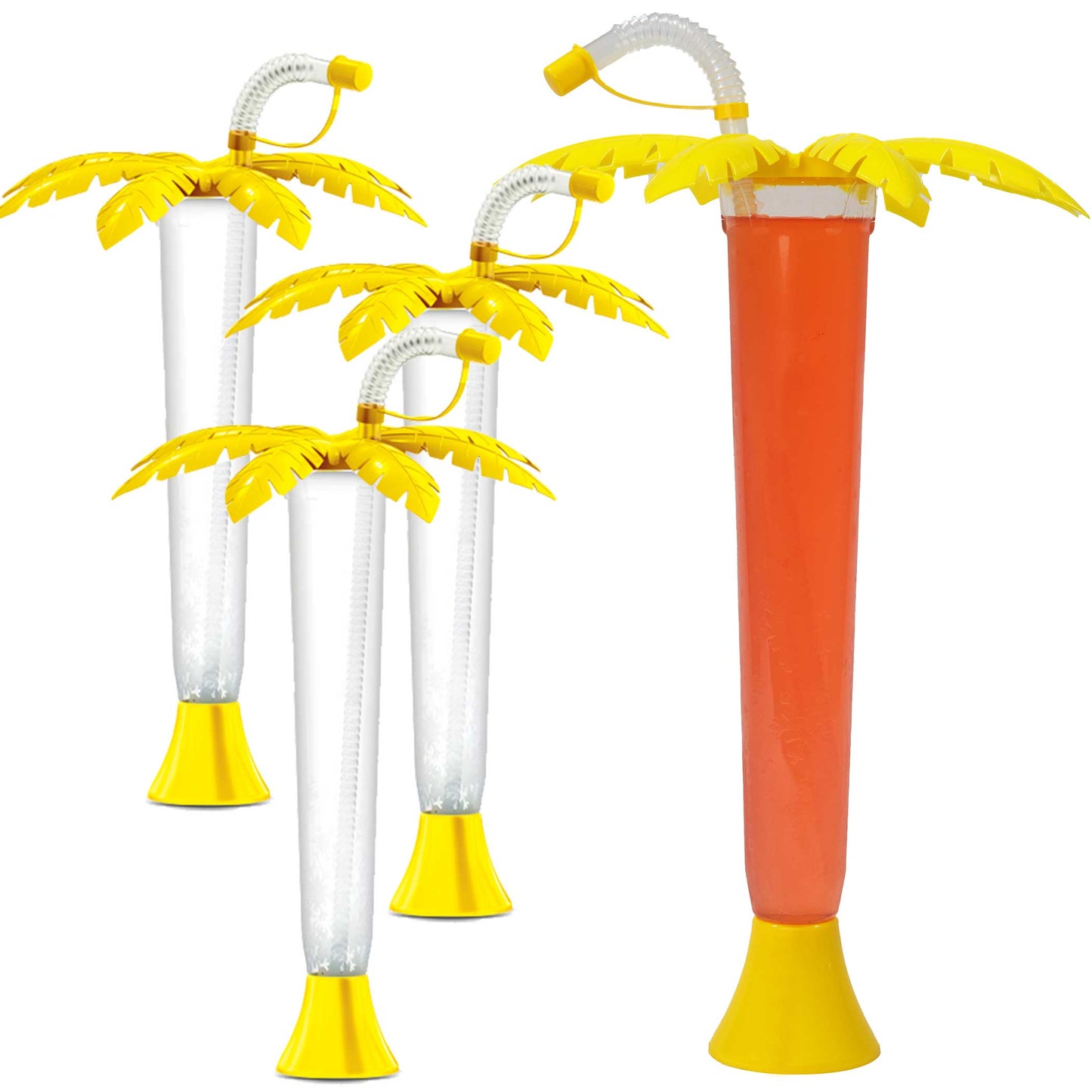 Sweet World USA Yard Cups 108 Palm Tree Luau Yard Cups (108 cups) - for Margaritas, Cold Drinks, Frozen Drinks, Kids Parties - 14 oz. (400 ml) - Yellow Palm cups with lids and straws