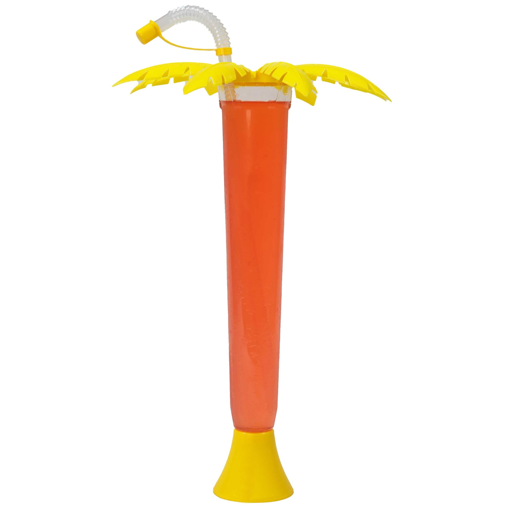 Sweet World USA Yard Cups 108 Palm Tree Luau Yard Cups (108 cups) - for Margaritas, Cold Drinks, Frozen Drinks, Kids Parties - 14 oz. (400 ml) - Yellow Palm cups with lids and straws