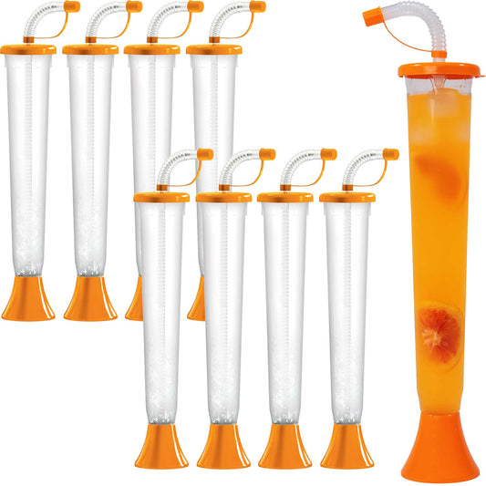 Sweet World USA Yard Cups (54 or 108 Cups) Yard Cups with ORANGE Lids and Straws - 14oz - for Margaritas and Frozen Drinks cups with lids and straws