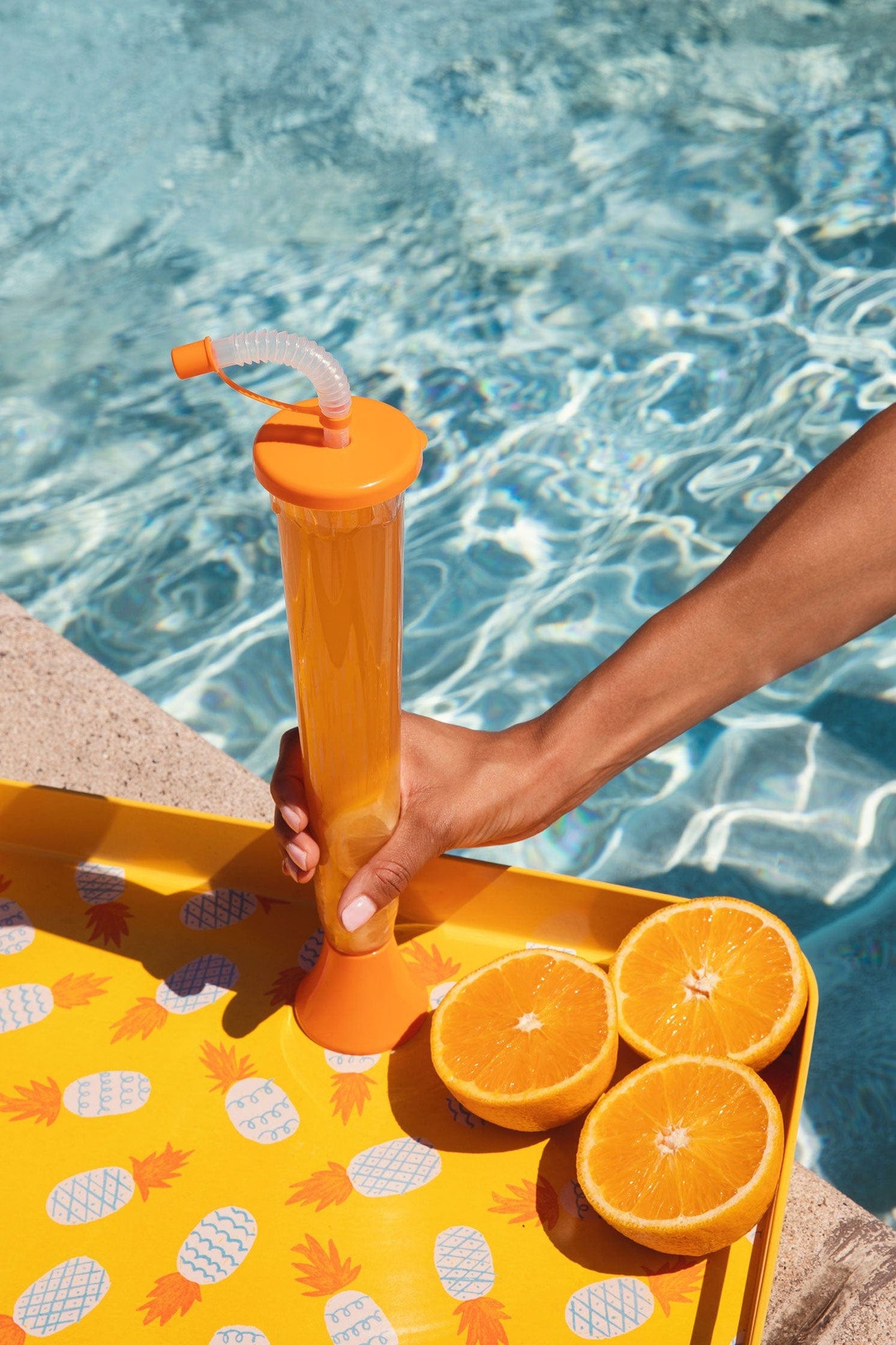 Sweet World USA Yard Cups (54 or 108 Cups) Yard Cups with ORANGE Lids and Straws - 14oz - for Margaritas and Frozen Drinks cups with lids and straws