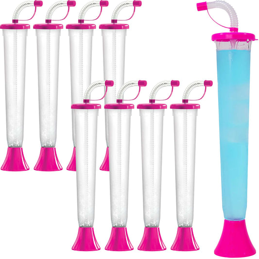Sweet World USA Yard Cups (54 or 108 Cups) Yard Cups with PINK Lids and Straws - 14oz - for Margaritas and Frozen Drinks cups with lids and straws