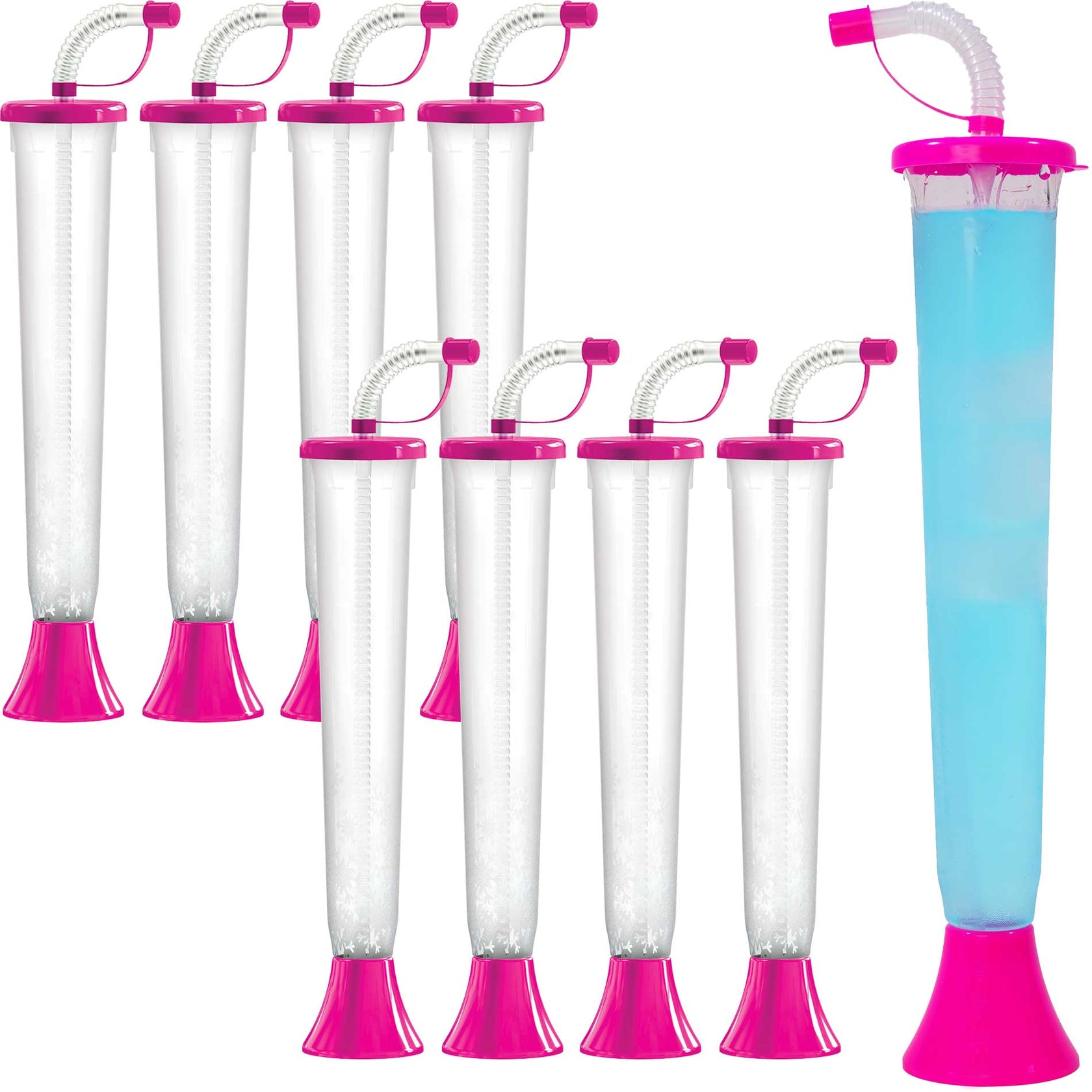 (54 or 108 Cups) Yard Cups with PINK Lids and Straws 14oz for Marg Novelty Concessions