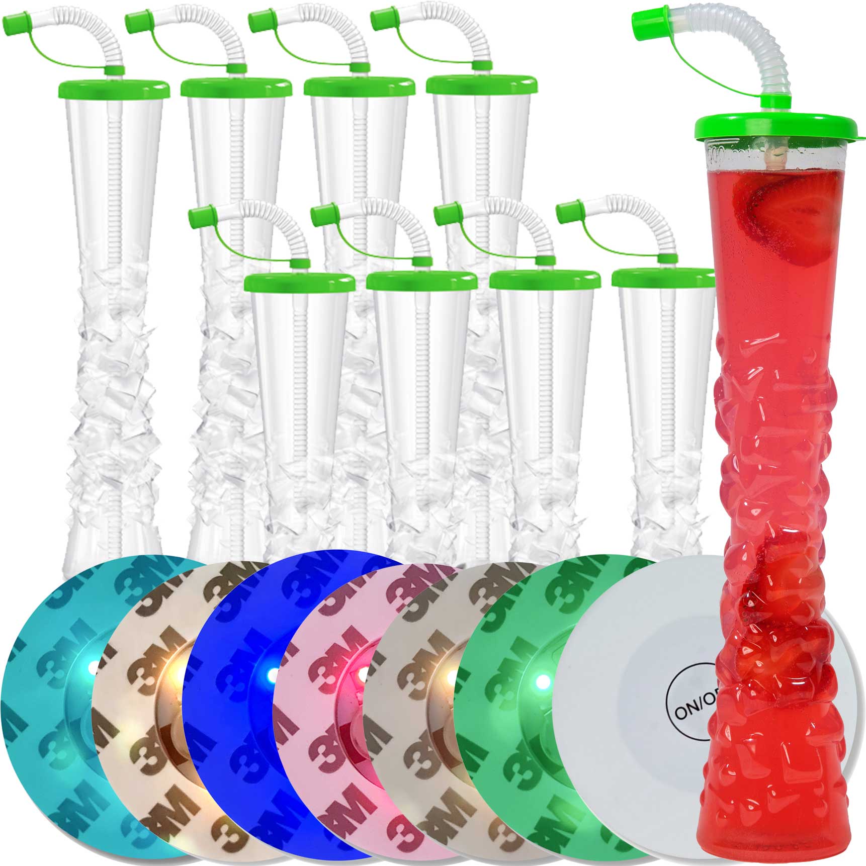 Sweet World USA Yard Cups Ice Yard Cups with LED Coasters (54 Cups - Lime) - for Frozen Drinks, Kids Parties - 17oz. (500ml) cups with lids and straws