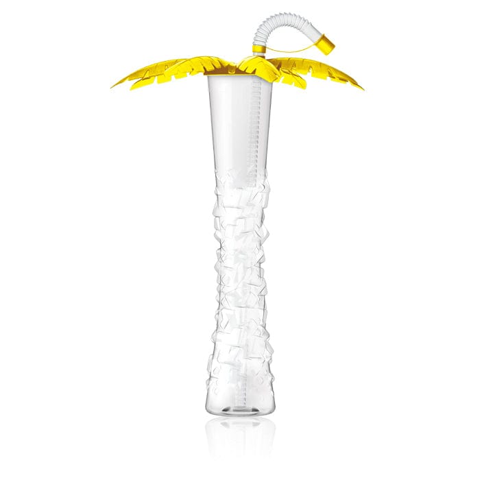 Sweet World USA Yard Cups Palm Tree Yard Cup - 17 oz. (Box of 54 Cups) - clear cup with Green and Yellow Palm Lids and Straws cups with lids and straws
