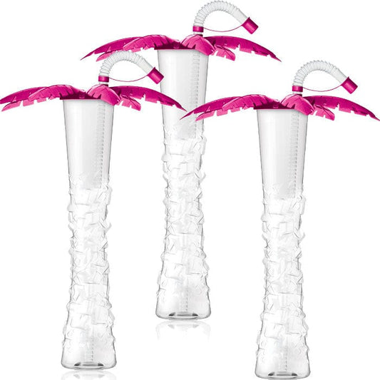 Sweet World USA Yard Cups Palm Tree Yard Cup - 17 oz. (Box of 54 Cups) - clear cup with Pink Palm Lids and Straws cups with lids and straws