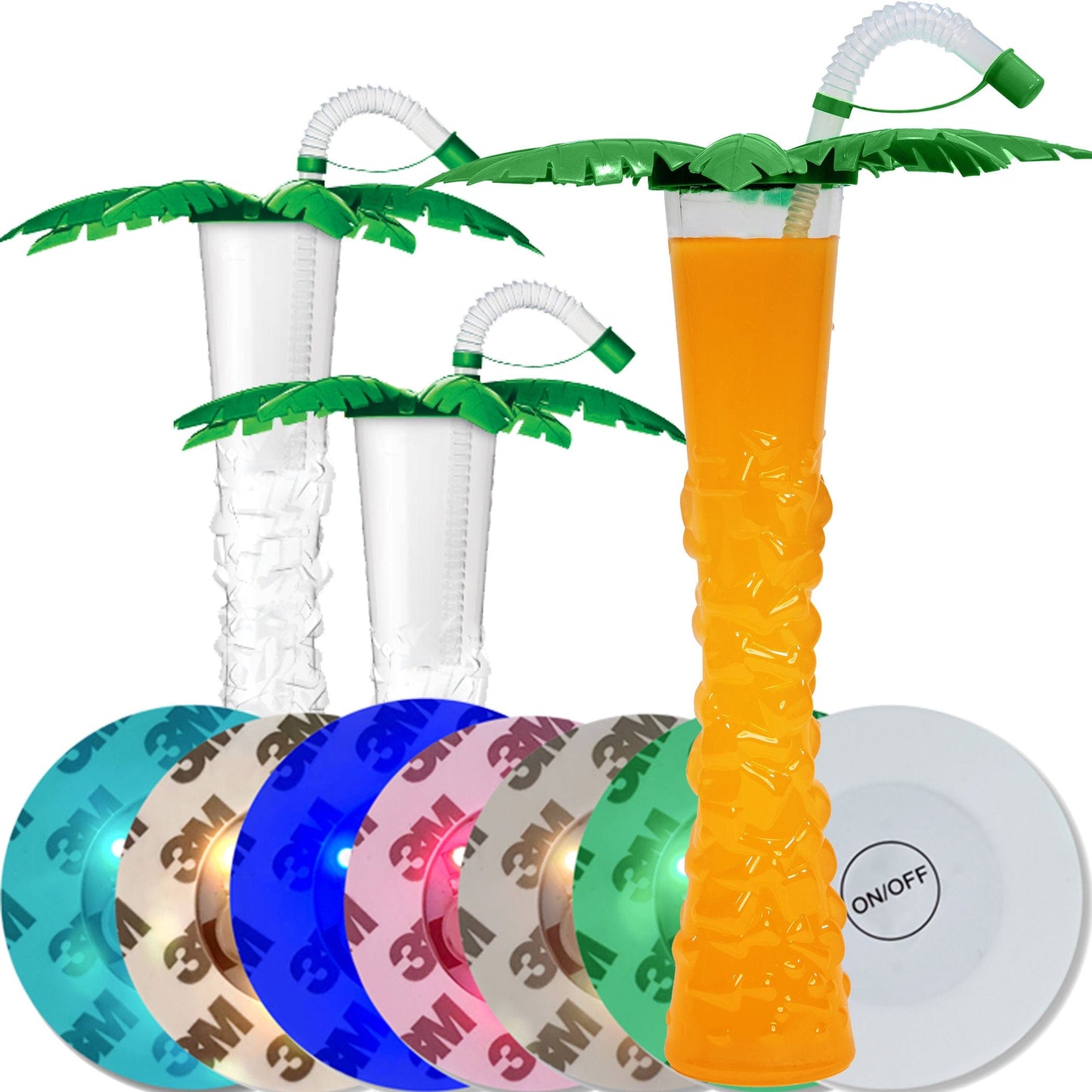 Sweet World USA Yard Cups Palm Tree Yard Cups with LED Coasters - 17 oz. (54 Cups) - with Green Palm Lids and Straws cups with lids and straws