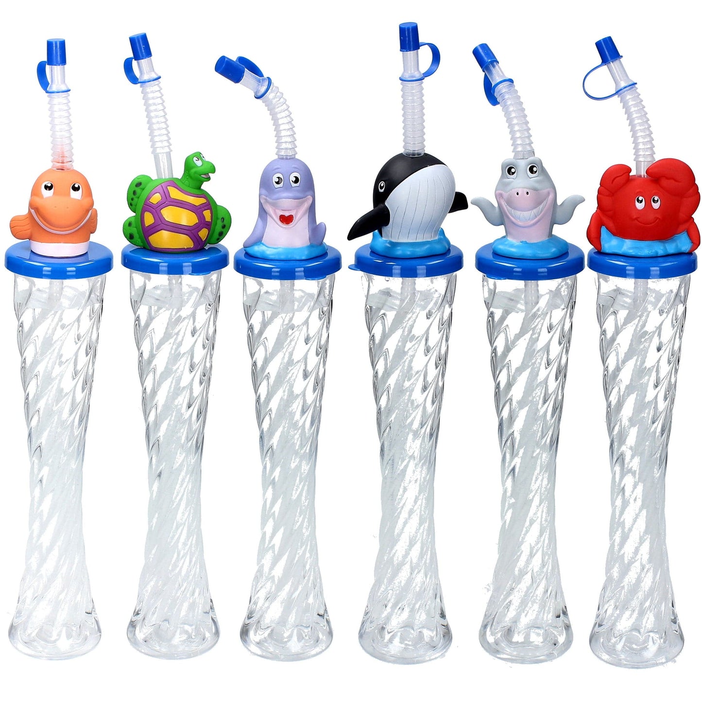 Sweet World USA Yard Cups SEA Animals Animals Twisty Cups (54 Cups) - for Cold or Frozen Drinks, Kids Parties - 12 oz. (350 ml) cups with lids and straws