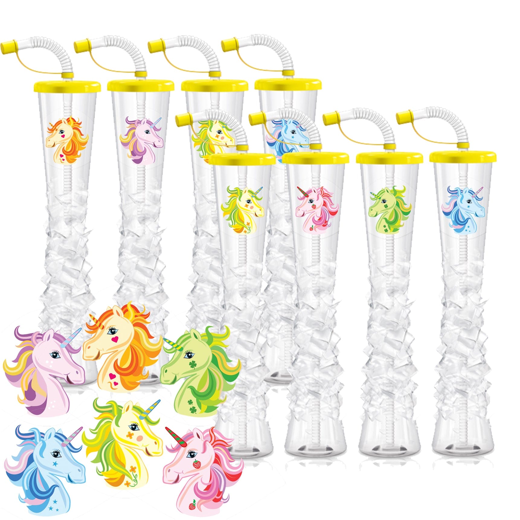 Sweet World USA Yard Cups Yellow with Unicorn Unicorn Ice Yard Cups (54 Cups) - for Margaritas and Frozen Drinks, Kids Parties - 17oz. (500ml) cups with lids and straws