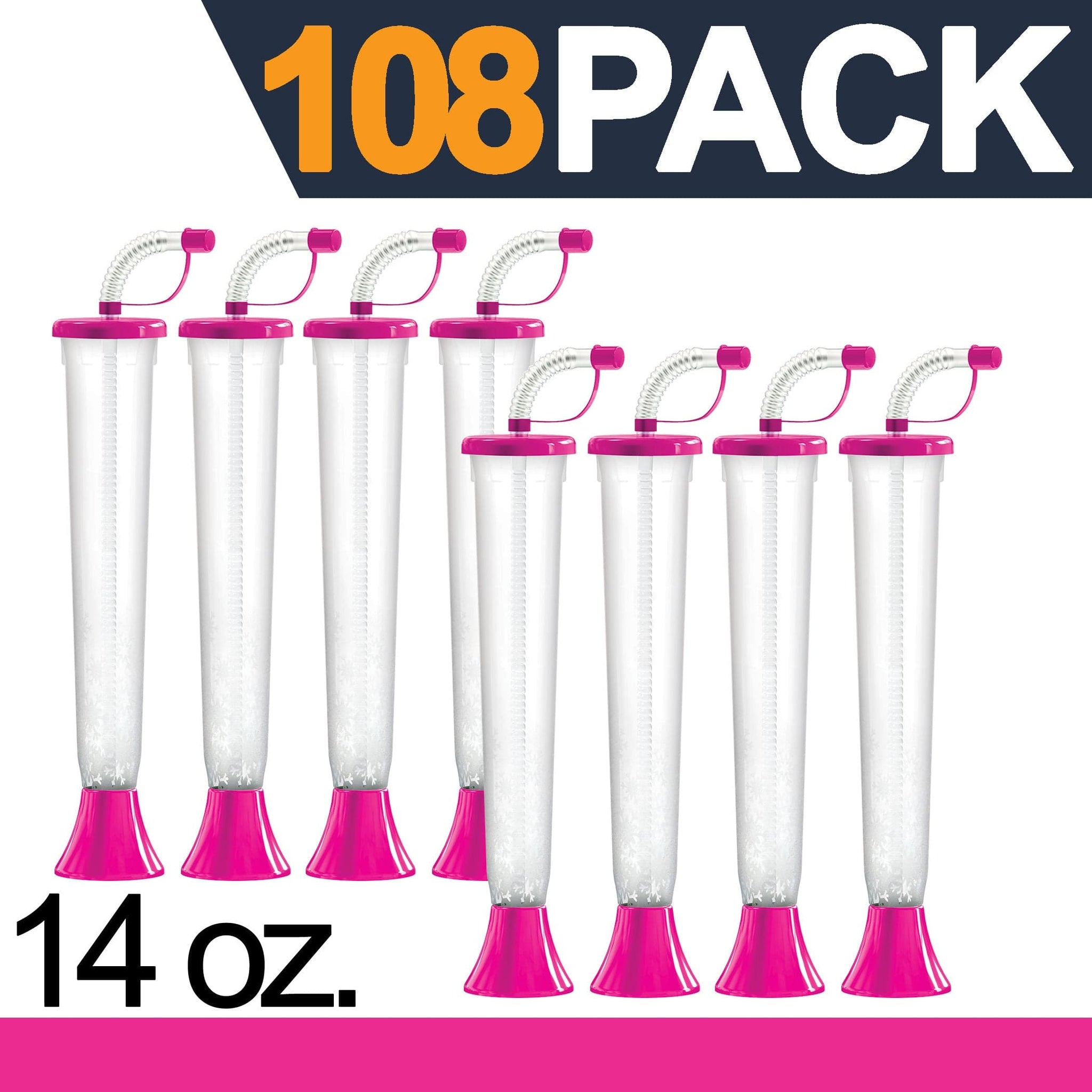 (54 or 108 Cups) Yard Cups with PINK Lids and Straws 14oz for Marg