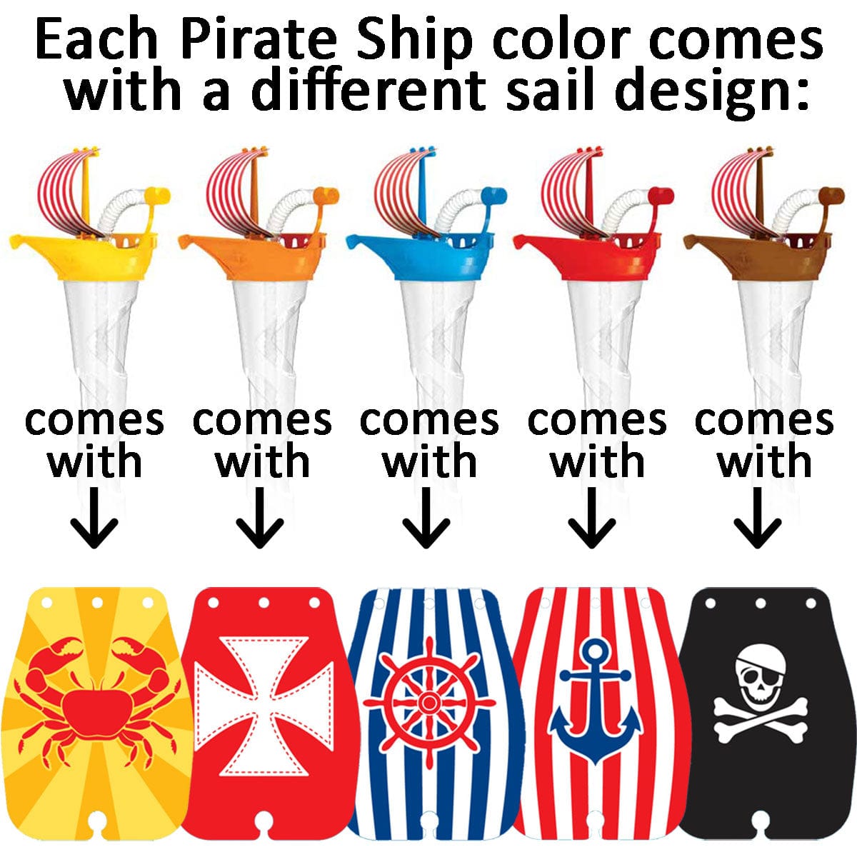 Sweet World USA Yard Cups (54 Cups) Gasparilla Pirate Ship Cups - 17oz/500ml - for Cold or Frozen Drinks, Kids Parties - First it's a Cup, then it's a Toy cups with lids and straws