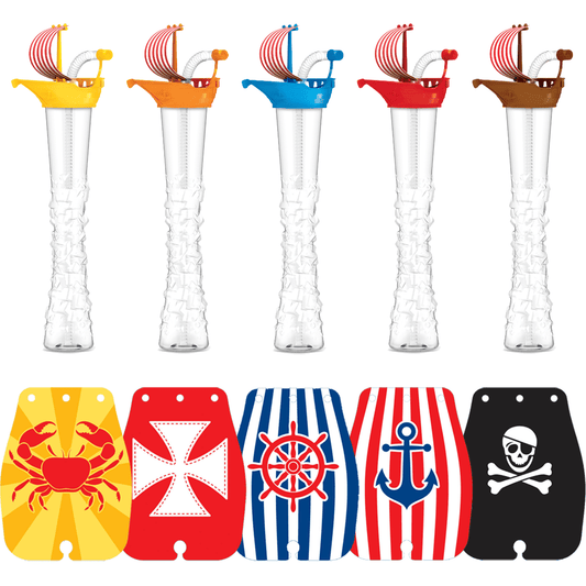Sweet World USA Yard Cups (54 Cups) Gasparilla Pirate Ship Cups - 17oz/500ml - for Cold or Frozen Drinks, Kids Parties - First it's a Cup, then it's a Toy cups with lids and straws