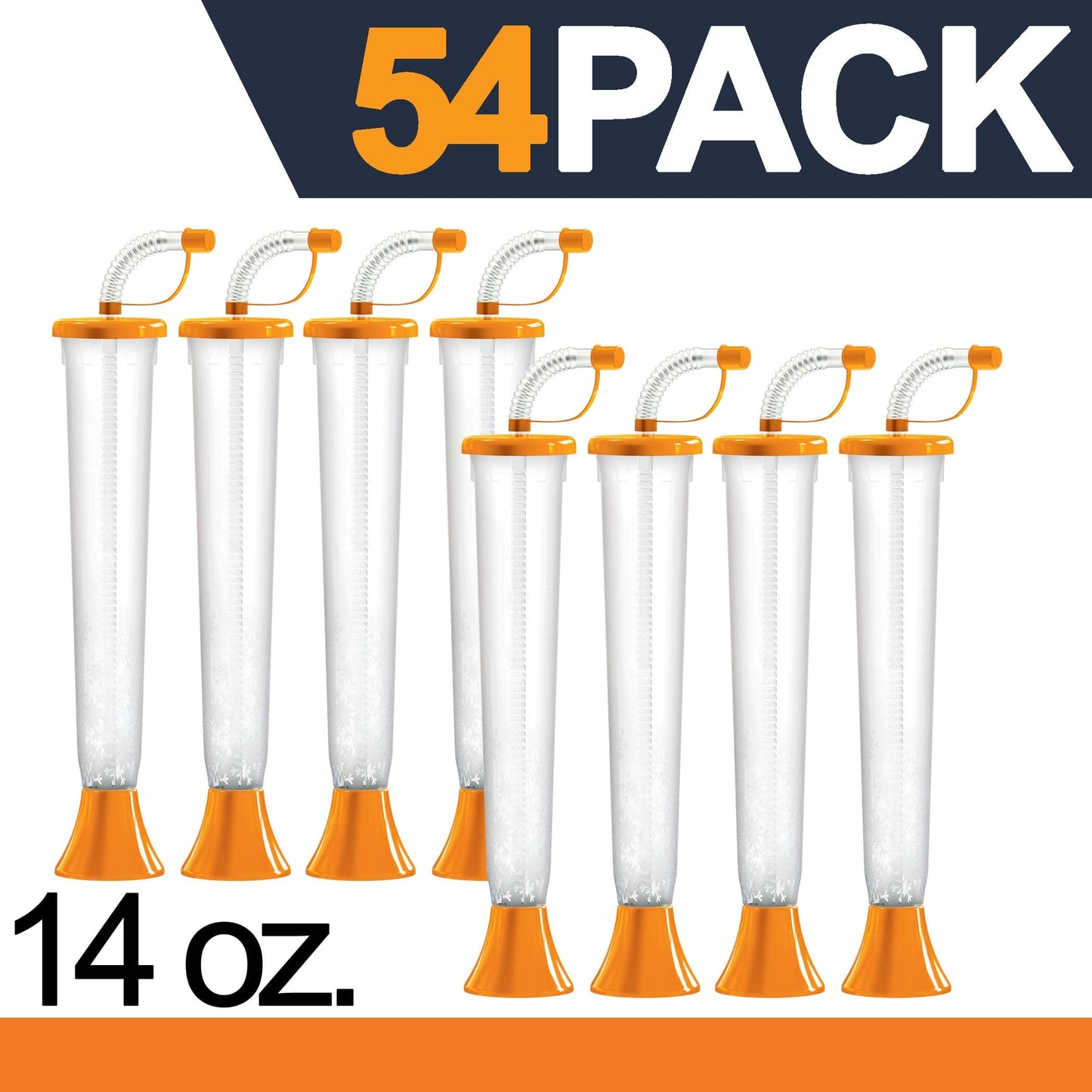 Sweet World USA Yard Cups 54 Cups Yard Cups with ORANGE Lids and Straws - for Margaritas, Cold Drinks, Frozen Drinks, Kids Party - 14 oz. (400 ml) cups with lids and straws