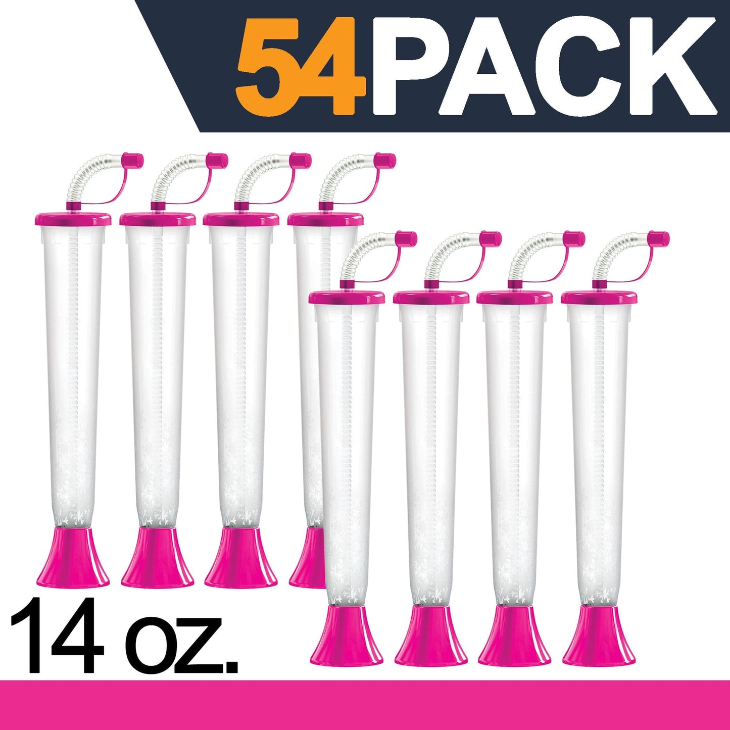 Sweet World USA Yard Cups 54 Cups Yard Cups with PINK Lids and Straws - for Margaritas, Cold Drinks, Frozen Drinks, Kids Party - 14 oz. (400 ml) cups with lids and straws