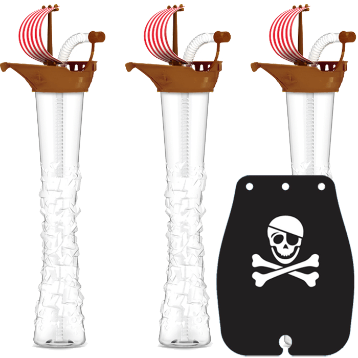 Sweet World USA Yard Cups Brown (54 Cups) Gasparilla Pirate Ship Cups - 17oz/500ml - for Cold or Frozen Drinks, Kids Parties - First it's a Cup, then it's a Toy cups with lids and straws