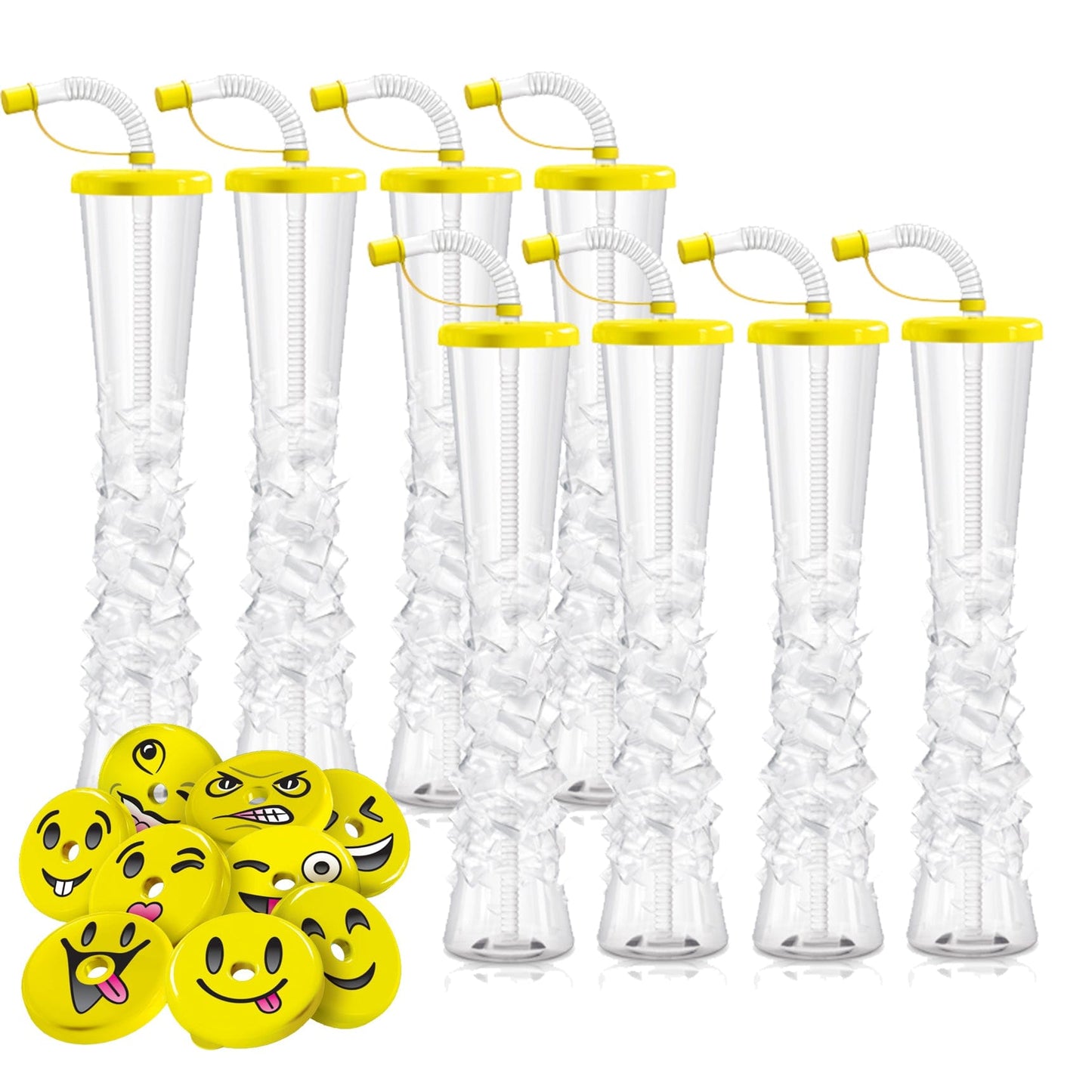 Sweet World USA Yard Cups Copy of Smiley Face Ice Yard Cups (54 Cups - Yellow Lids) - for Margaritas, Cold Drinks, Frozen Drinks, Kids Parties - 17 oz. (500 ml) cups with lids and straws