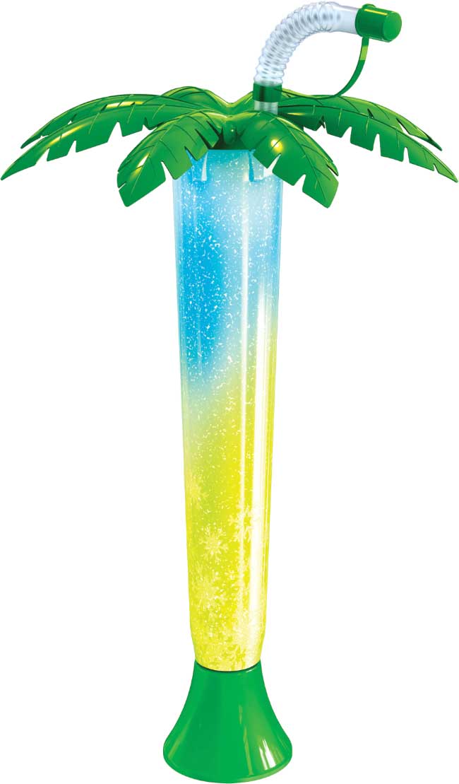 Sweet World USA Yard Cups Party Pack Palm Tree Luau Yard Cups Party 6-Pack - for Margaritas, Cold Drinks, Frozen Drinks, Kids Parties - 14 oz. (400 ml) cups with lids and straws